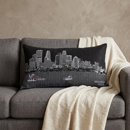 14" X 24" Dark Gray And White Minneapolis Nighttime Skyline Lumbar Decorative Pillow HomeRoots