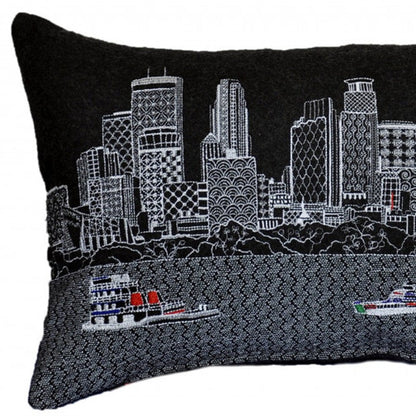 14" X 24" Dark Gray And White Minneapolis Nighttime Skyline Lumbar Decorative Pillow HomeRoots