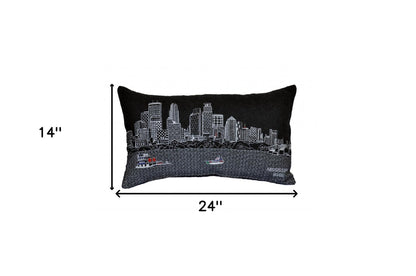 25" Black Minneapolis Nighttime Skyline Lumbar Decorative Pillow FurniFindUSA
