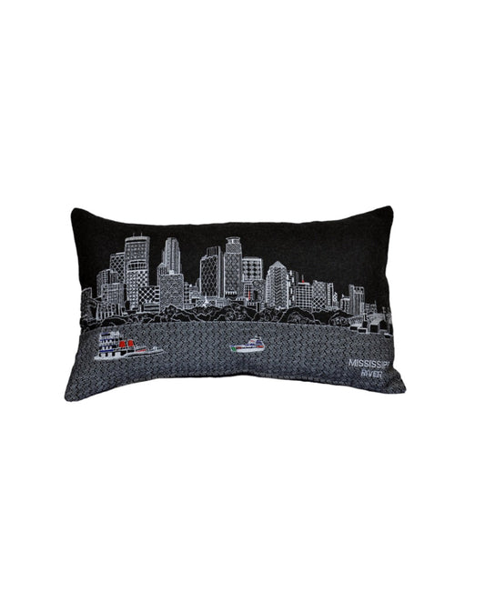 25" Black Minneapolis Nighttime Skyline Lumbar Decorative Pillow FurniFindUSA
