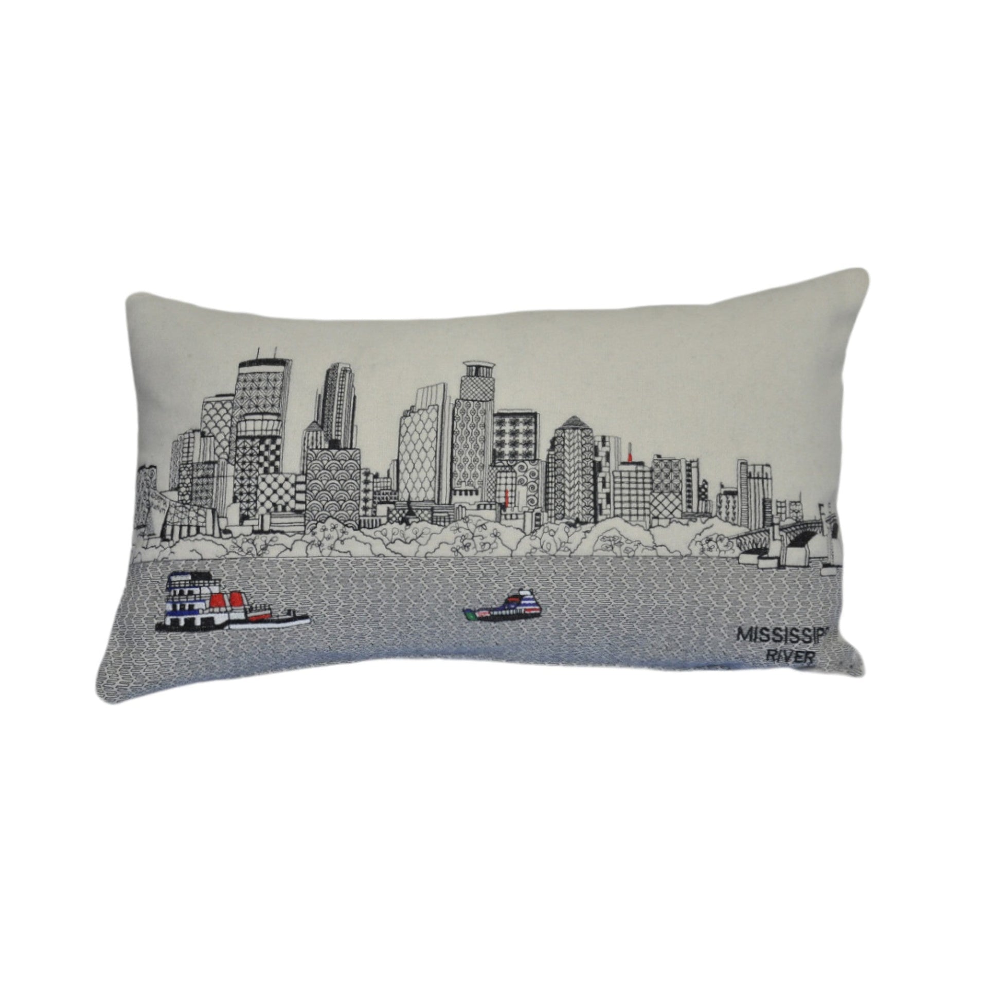 25" White Minneapolis Daylight Skyline Lumbar Decorative Pillow FurniFindUSA