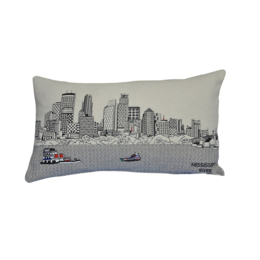 25" White Minneapolis Daylight Skyline Lumbar Decorative Pillow FurniFindUSA