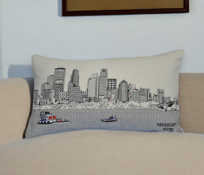 25" White Minneapolis Daylight Skyline Lumbar Decorative Pillow FurniFindUSA