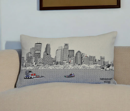25" White Minneapolis Daylight Skyline Lumbar Decorative Pillow FurniFindUSA
