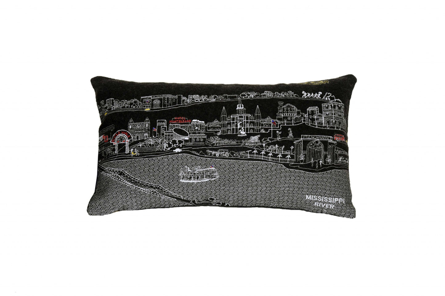 25" Black New Orleans Nighttime Skyline Lumbar Decorative Pillow FurniFindUSA