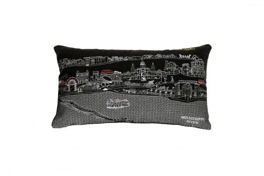 25" Black New Orleans Nighttime Skyline Lumbar Decorative Pillow FurniFindUSA