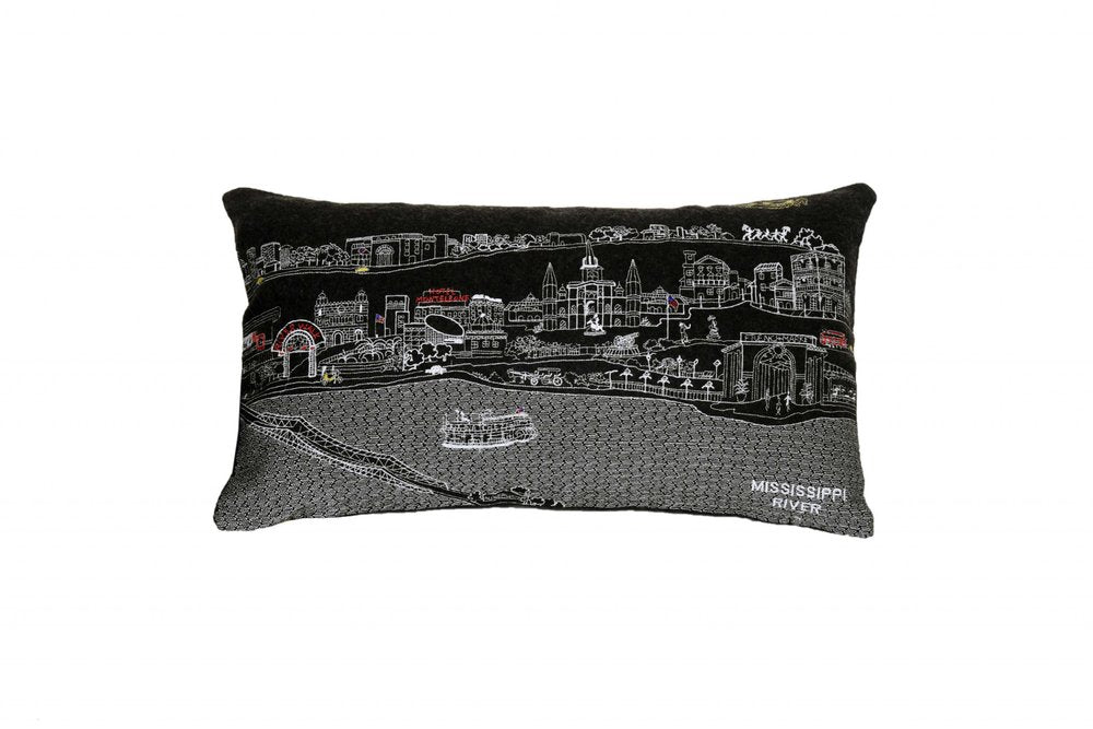 14" X 24" Dark Gray And White New Orleans Nighttime Skyline Lumbar Decorative Pillow — view 2