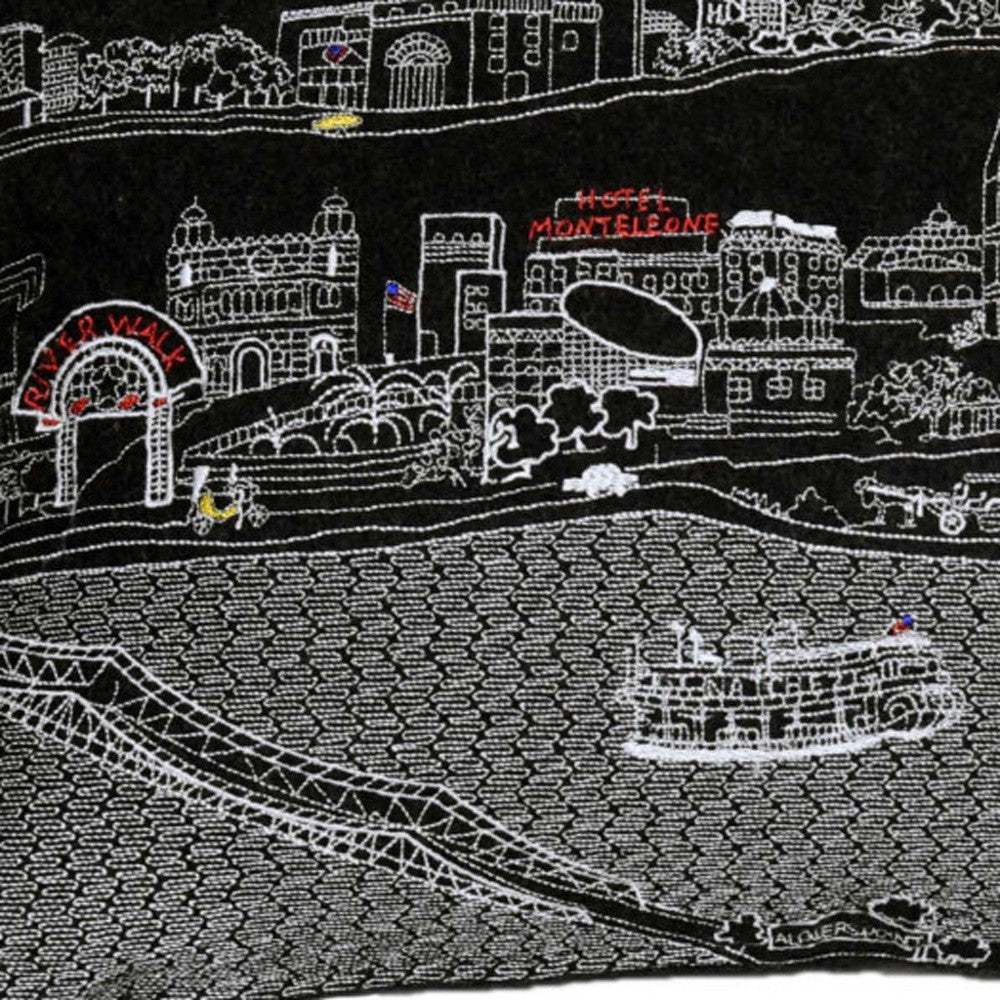 25" Black New Orleans Nighttime Skyline Lumbar Decorative Pillow FurniFindUSA