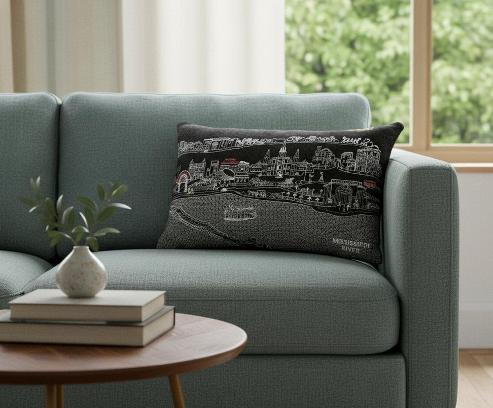 14" X 24" Dark Gray And White New Orleans Nighttime Skyline Lumbar Decorative Pillow HomeRoots