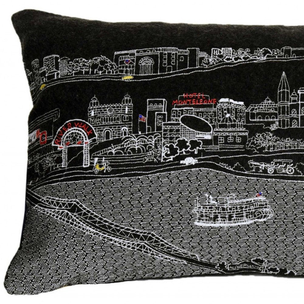 14" X 24" Dark Gray And White New Orleans Nighttime Skyline Lumbar Decorative Pillow HomeRoots