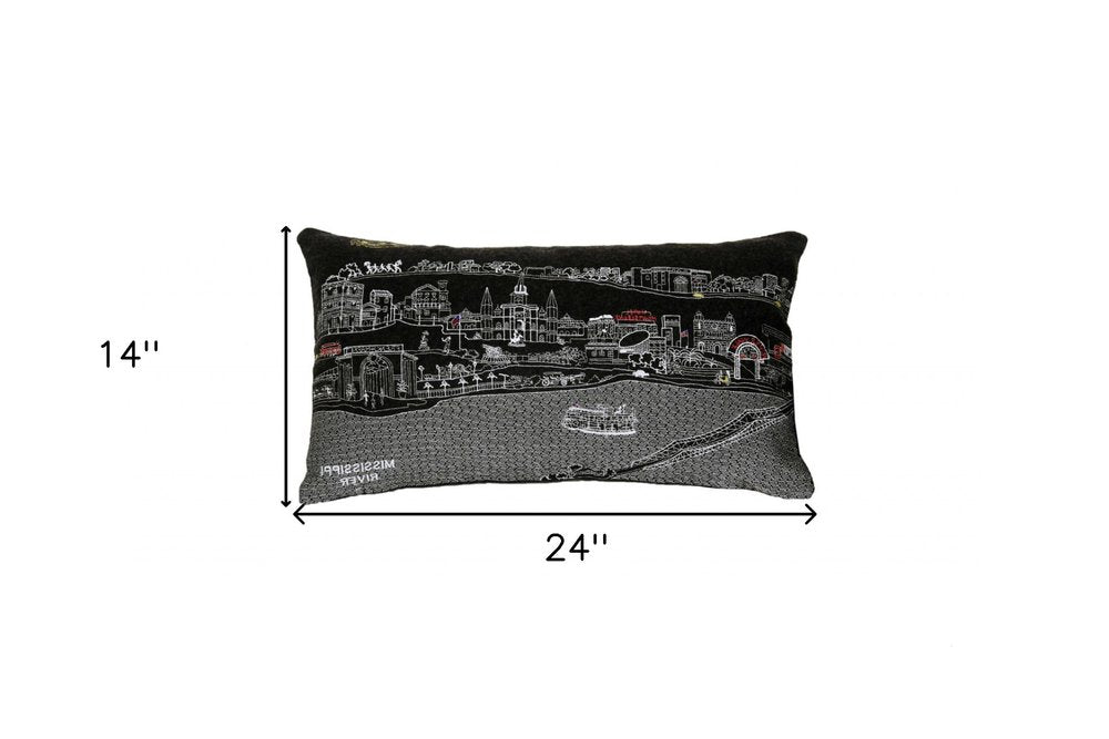 14" X 24" Dark Gray And White New Orleans Nighttime Skyline Lumbar Decorative Pillow — view 4