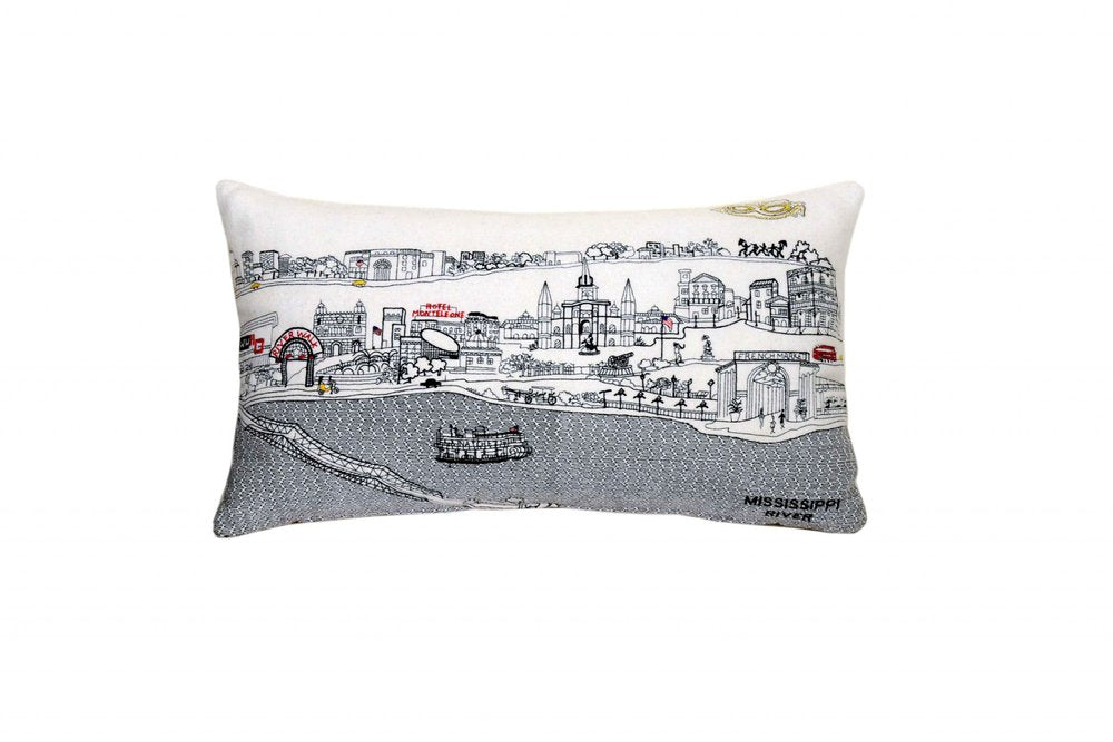 14" X 24" Dark Gray And White New Orleans Nighttime Skyline Lumbar Decorative Pillow HomeRoots