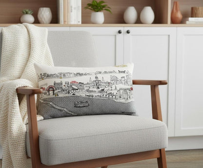 14" X 24" Dark Gray And White New Orleans Nighttime Skyline Lumbar Decorative Pillow HomeRoots