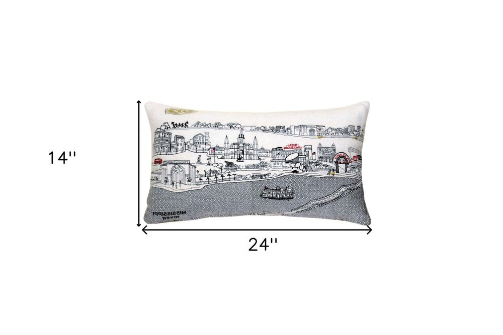 14" X 24" Dark Gray And White New Orleans Nighttime Skyline Lumbar Decorative Pillow HomeRoots