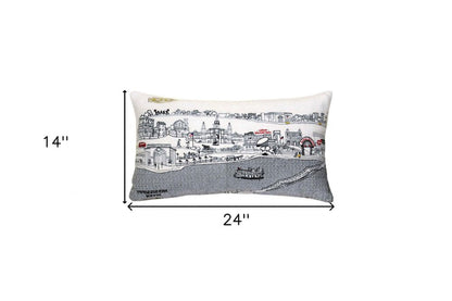 14" X 24" Dark Gray And White New Orleans Nighttime Skyline Lumbar Decorative Pillow HomeRoots
