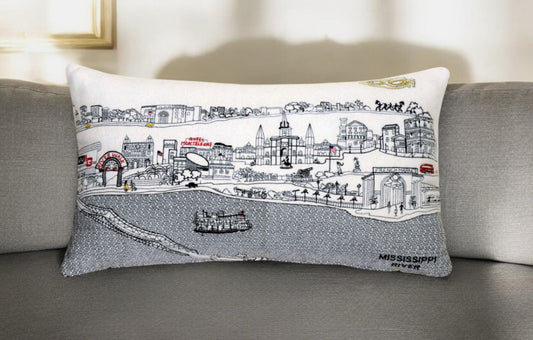 25" White New Orleans Daylight Skyline Lumbar Decorative Pillow FurniFindUSA