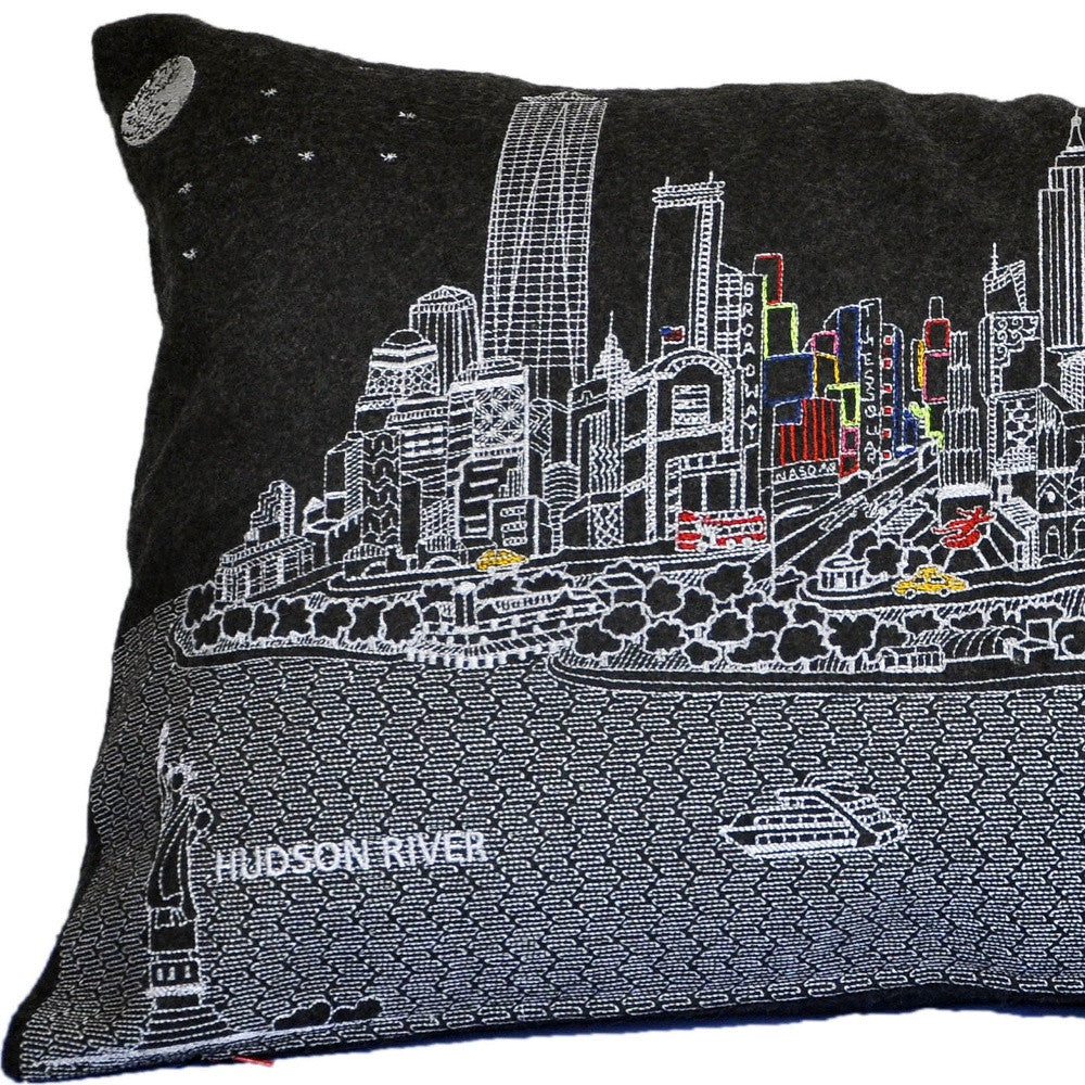 25" Black NYC Nighttime Skyline Lumbar Decorative Pillow FurniFindUSA