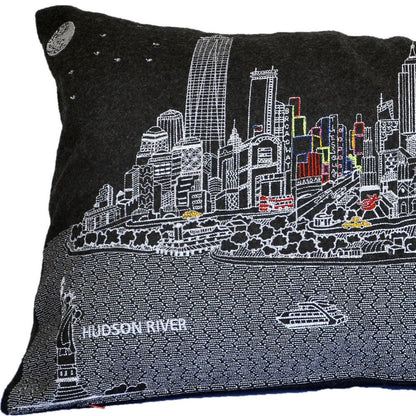 25" Black NYC Nighttime Skyline Lumbar Decorative Pillow FurniFindUSA