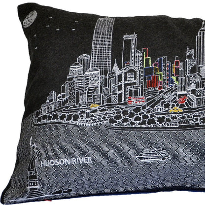 14" X 24" Dark Gray And White NYC Nighttime Skyline Lumbar Decorative Pillow HomeRoots