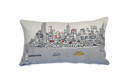 25" White NYC Daylight Skyline Lumbar Decorative Pillow FurniFindUSA
