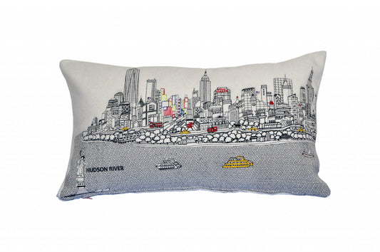 25" White NYC Daylight Skyline Lumbar Decorative Pillow FurniFindUSA