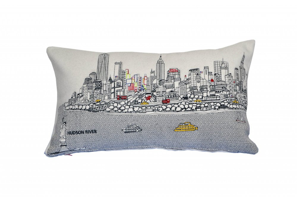14" X 24" Dark Gray And White NYC Nighttime Skyline Lumbar Decorative Pillow — view 5