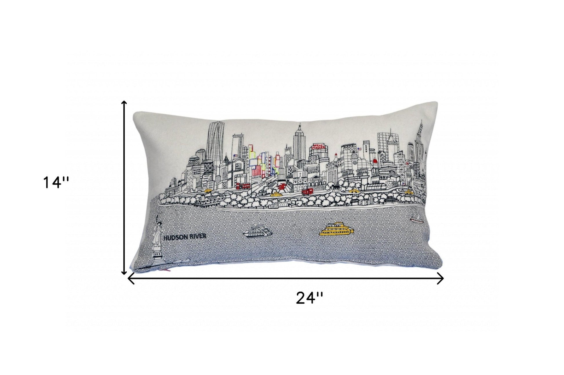 25" White NYC Daylight Skyline Lumbar Decorative Pillow FurniFindUSA