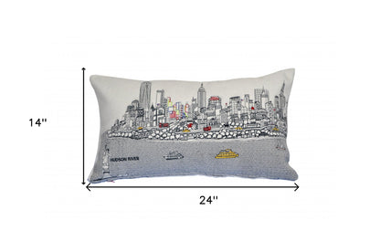 25" White NYC Daylight Skyline Lumbar Decorative Pillow FurniFindUSA
