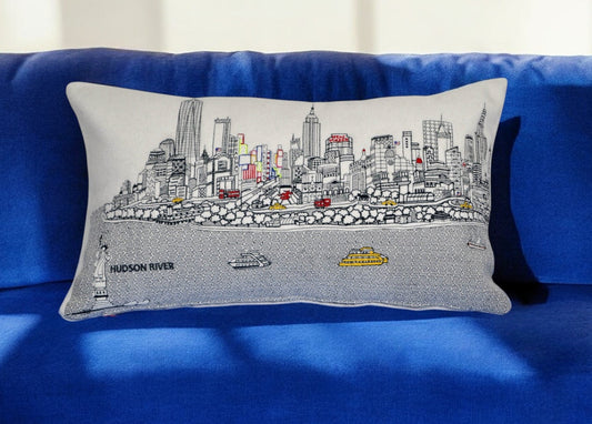 25" White NYC Daylight Skyline Lumbar Decorative Pillow FurniFindUSA