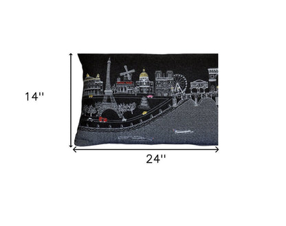 14" X 24" Dark Gray And White Paris Nighttime Skyline Lumbar Decorative Pillow HomeRoots