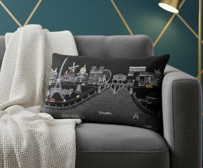 14" X 24" Dark Gray And White Paris Nighttime Skyline Lumbar Decorative Pillow HomeRoots