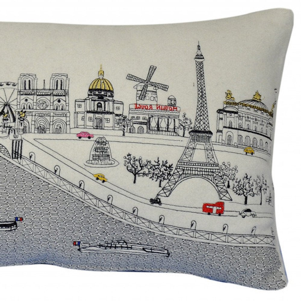 14" X 24" Dark Gray And White Paris Nighttime Skyline Lumbar Decorative Pillow HomeRoots