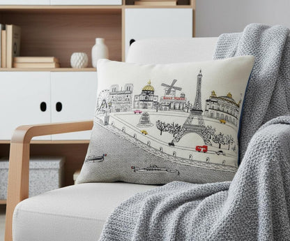 14" X 24" Dark Gray And White Paris Nighttime Skyline Lumbar Decorative Pillow HomeRoots