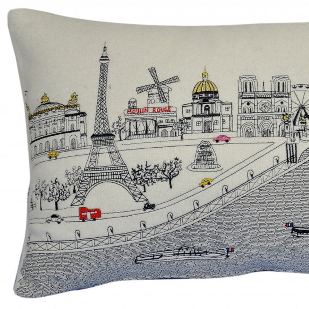 25" White Paris Daylight Skyline Lumbar Decorative Pillow FurniFindUSA