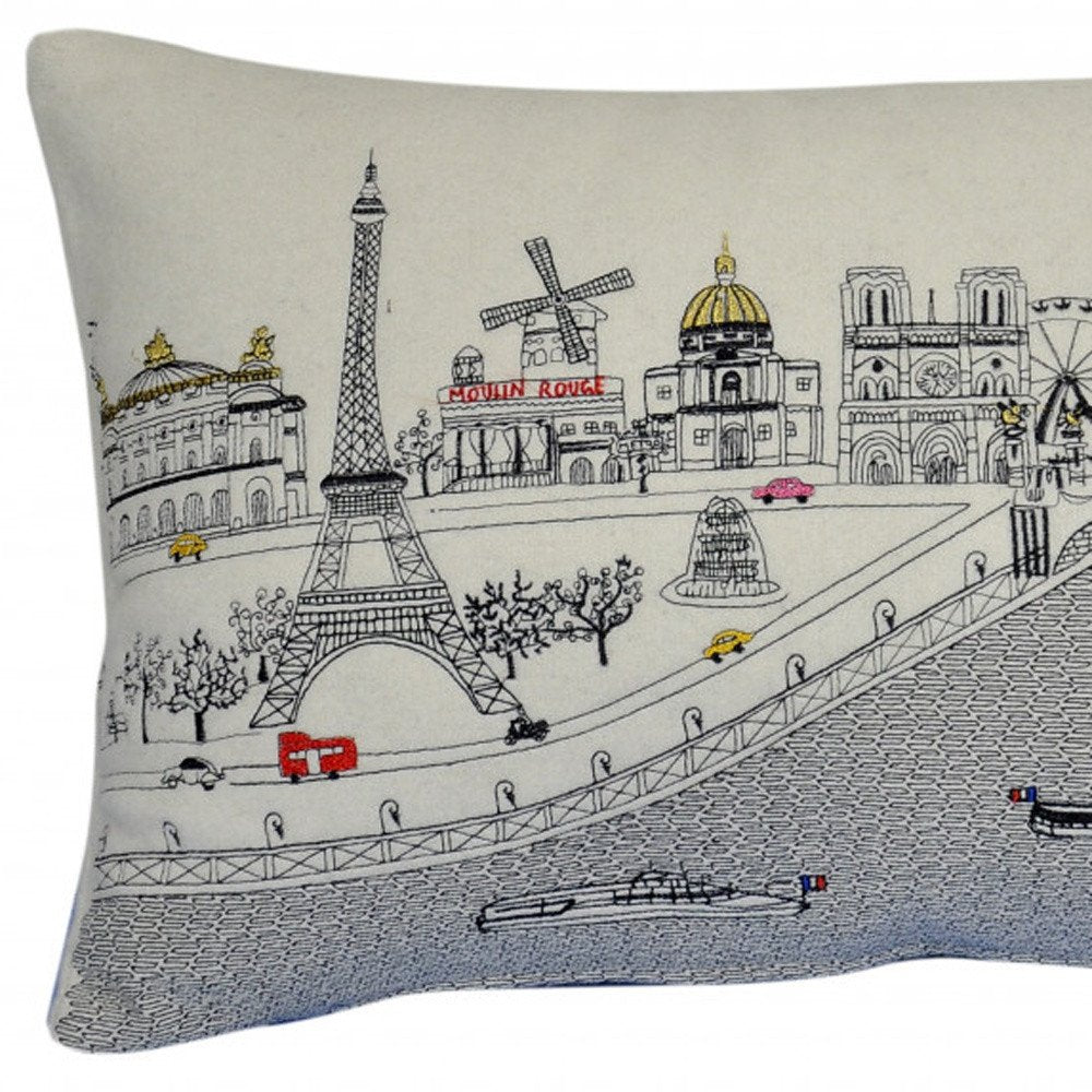 14" X 24" Dark Gray And White Paris Nighttime Skyline Lumbar Decorative Pillow HomeRoots