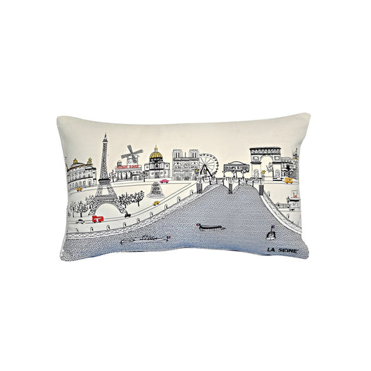 25" White Paris Daylight Skyline Lumbar Decorative Pillow FurniFindUSA