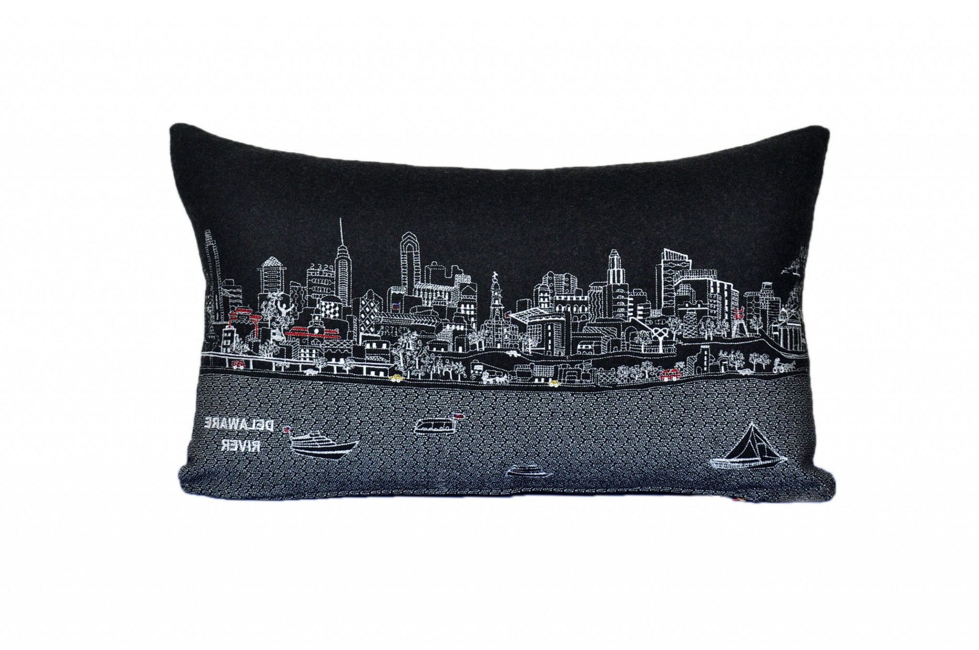 25" Black Philadelphia Nighttime Skyline Lumbar Decorative Pillow FurniFindUSA