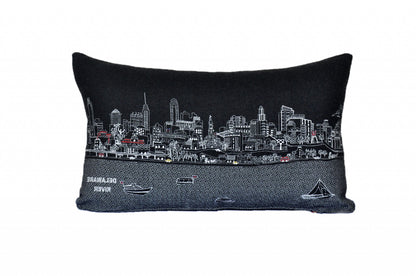 25" Black Philadelphia Nighttime Skyline Lumbar Decorative Pillow FurniFindUSA