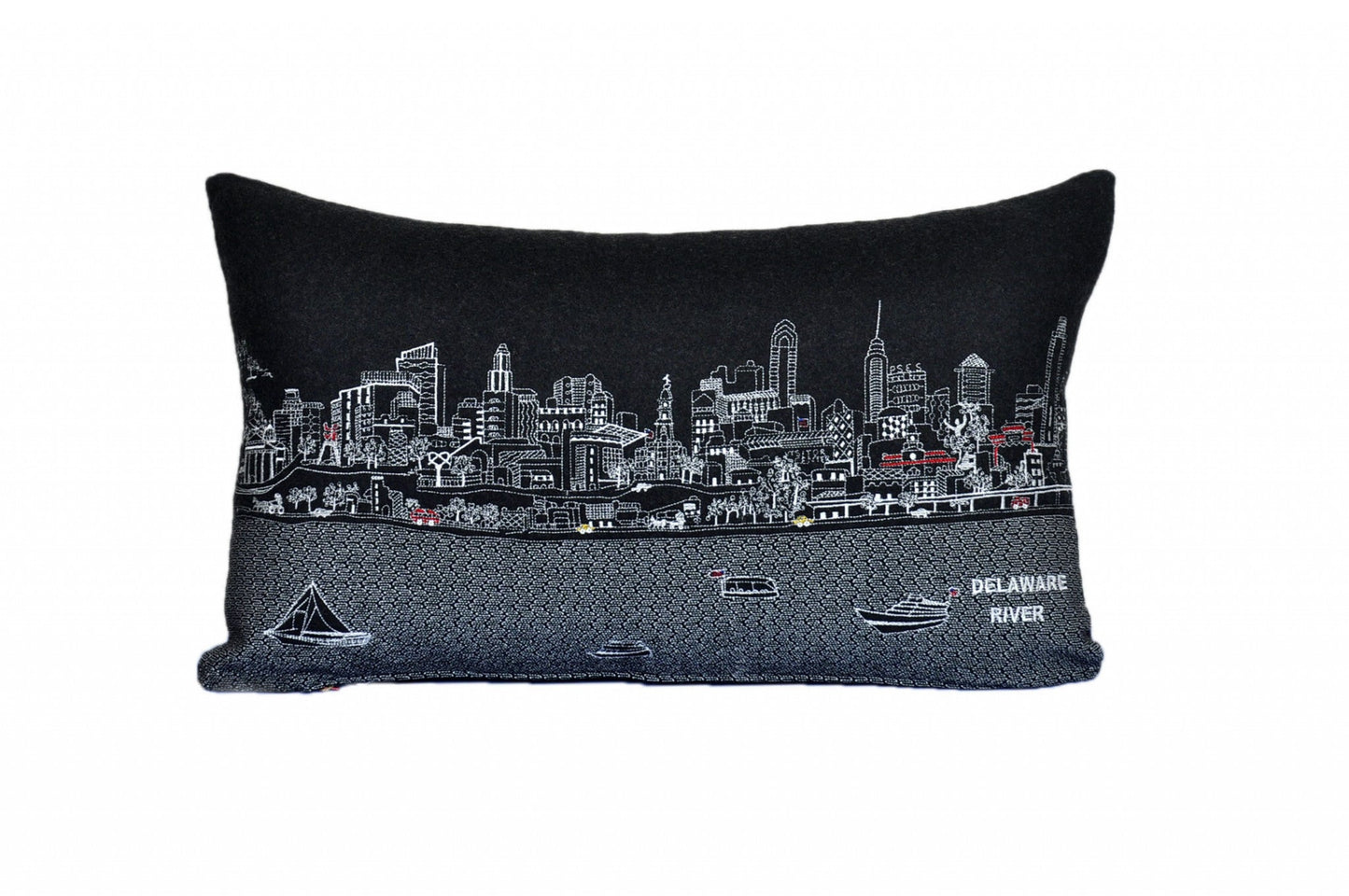 25" Black Philadelphia Nighttime Skyline Lumbar Decorative Pillow FurniFindUSA