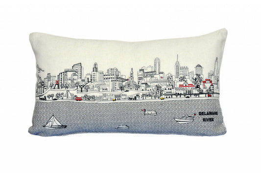 25" White Philadelphia Daylight Skyline Lumbar Decorative Pillow FurniFindUSA