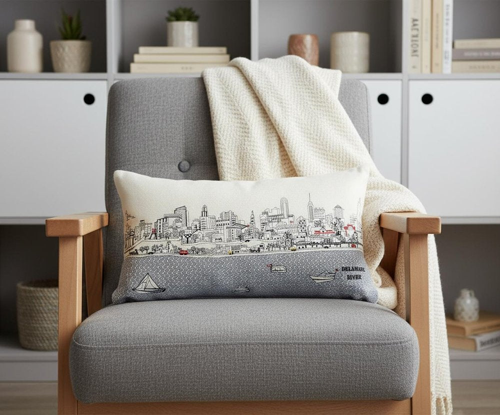 14" X 24" Dark Gray And White Philadelphia Nighttime Skyline Lumbar Decorative Pillow HomeRoots