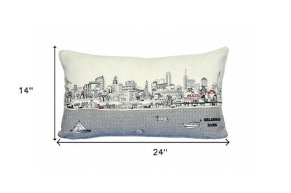 14" X 24" Dark Gray And White Philadelphia Nighttime Skyline Lumbar Decorative Pillow HomeRoots