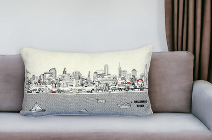 25" White Philadelphia Daylight Skyline Lumbar Decorative Pillow FurniFindUSA