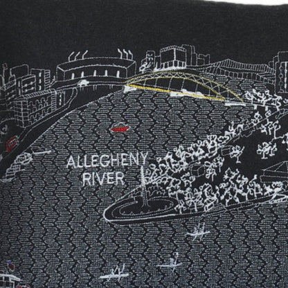 25" Black Pittsburgh Nighttime Skyline Lumbar Decorative Pillow FurniFindUSA