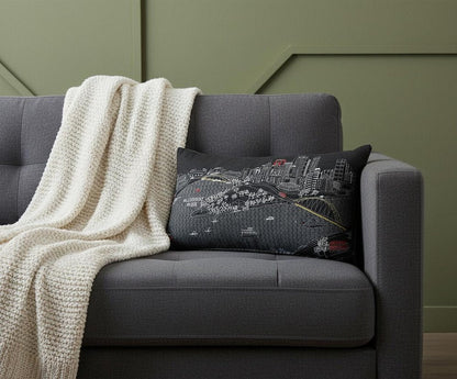 14" X 24" Dark Gray And White Pittsburgh Nighttime Skyline Lumbar Decorative Pillow HomeRoots