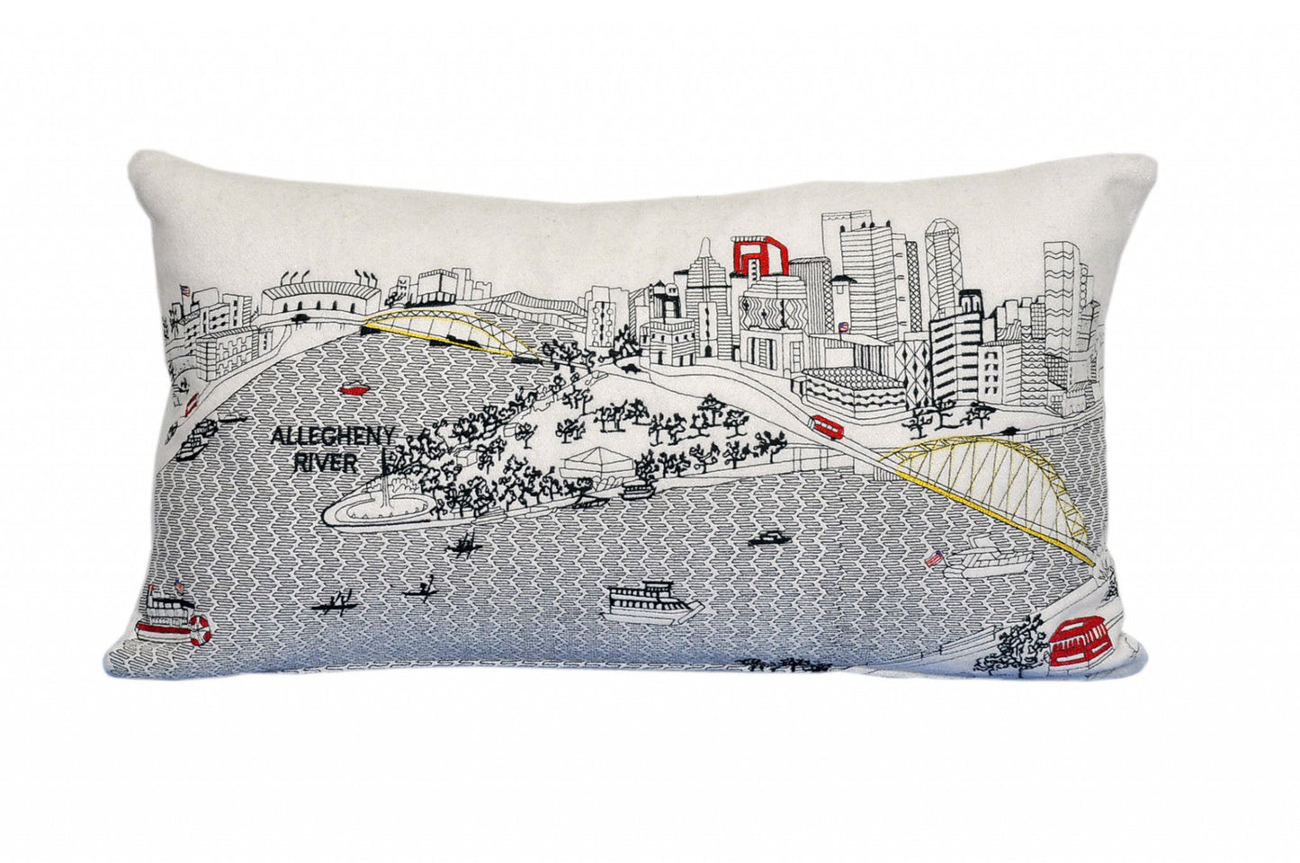 25" White Pittsburgh Daylight Skyline Lumbar Decorative Pillow FurniFindUSA