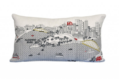 25" White Pittsburgh Daylight Skyline Lumbar Decorative Pillow FurniFindUSA