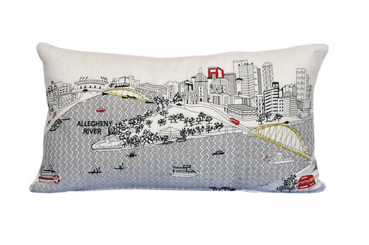 25" White Pittsburgh Daylight Skyline Lumbar Decorative Pillow FurniFindUSA