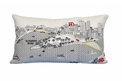 14" X 24" Dark Gray And White Pittsburgh Nighttime Skyline Lumbar Decorative Pillow HomeRoots