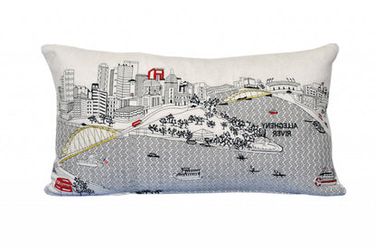 25" White Pittsburgh Daylight Skyline Lumbar Decorative Pillow FurniFindUSA